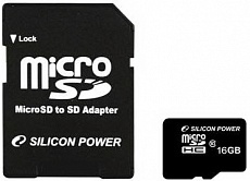 Карта памяти Silicon Power MicroSDHC 16 GB Class 10 + adapter (SP016GBSTH010V10SP)